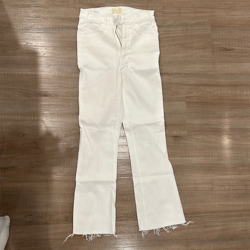 Mother Hustler Ankle Fray in White